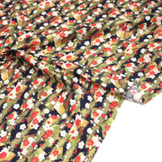 Tissu cotonnade éventails japonais dorés & fleurs sakura : bleu ou rouge - COLLECTION JAPON DORÉ - TissusPapi.com