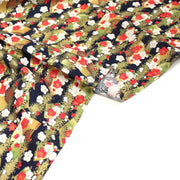 Tissu cotonnade éventails japonais dorés & fleurs sakura : bleu ou rouge - COLLECTION JAPON DORÉ - TissusPapi.com