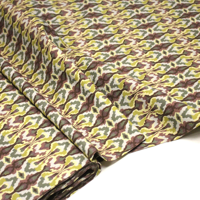 Tissu cotonnade, motif psyché marron & vert - COLLECTION SEVENTIES - STANDARD 100 OEKO-TEX