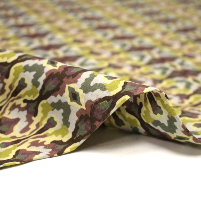 Tissu cotonnade, motif psyché marron & vert - COLLECTION SEVENTIES - STANDARD 100 OEKO-TEX