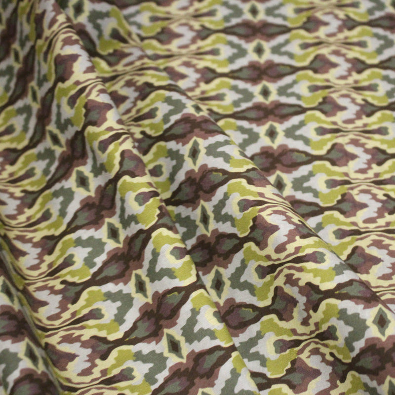 Tissu cotonnade, motif psyché marron & vert - COLLECTION SEVENTIES - STANDARD 100 OEKO - TEX - TissusPapi.com