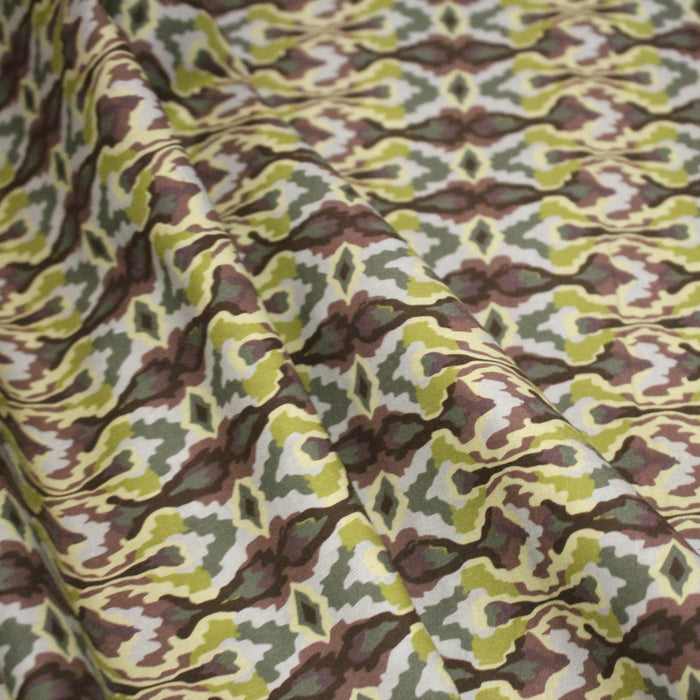 Tissu cotonnade, motif psyché marron & vert - COLLECTION SEVENTIES - STANDARD 100 OEKO-TEX