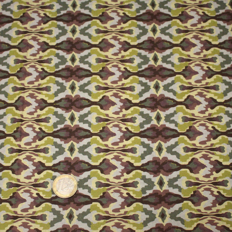 Tissu cotonnade, motif psyché marron & vert - COLLECTION SEVENTIES - STANDARD 100 OEKO - TEX - TissusPapi.com