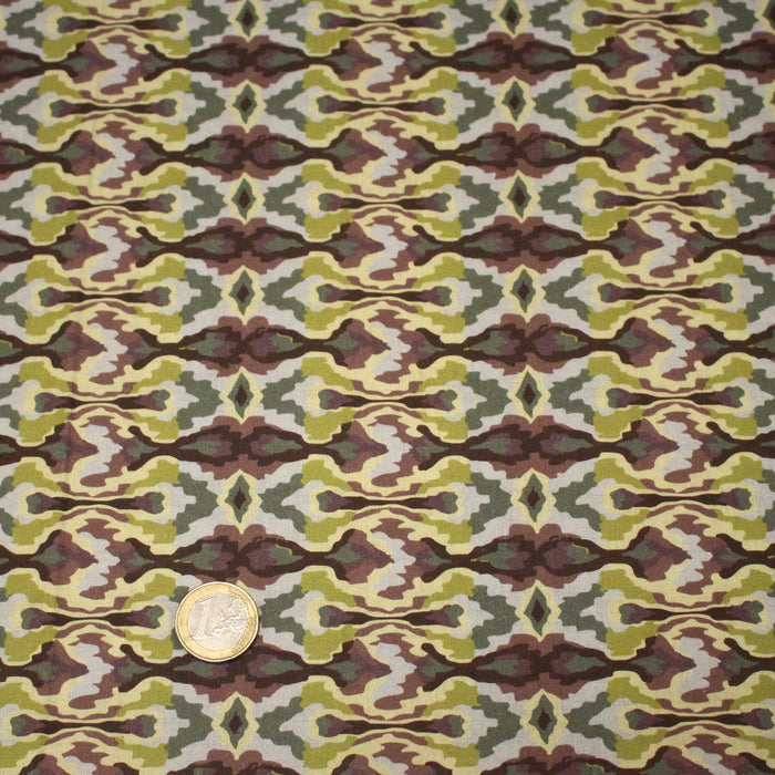 Tissu cotonnade, motif psyché marron & vert - COLLECTION SEVENTIES - STANDARD 100 OEKO-TEX