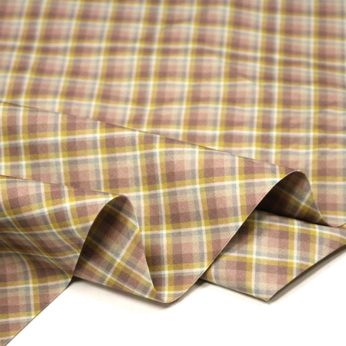 Tissu cotonnade, aux carreaux bleus roses et jaunes - STANDARD 100 OEKO-TEX