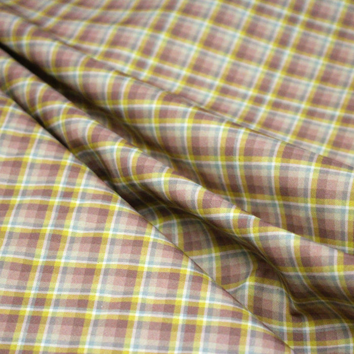 Tissu cotonnade, aux carreaux bleus roses et jaunes - STANDARD 100 OEKO-TEX