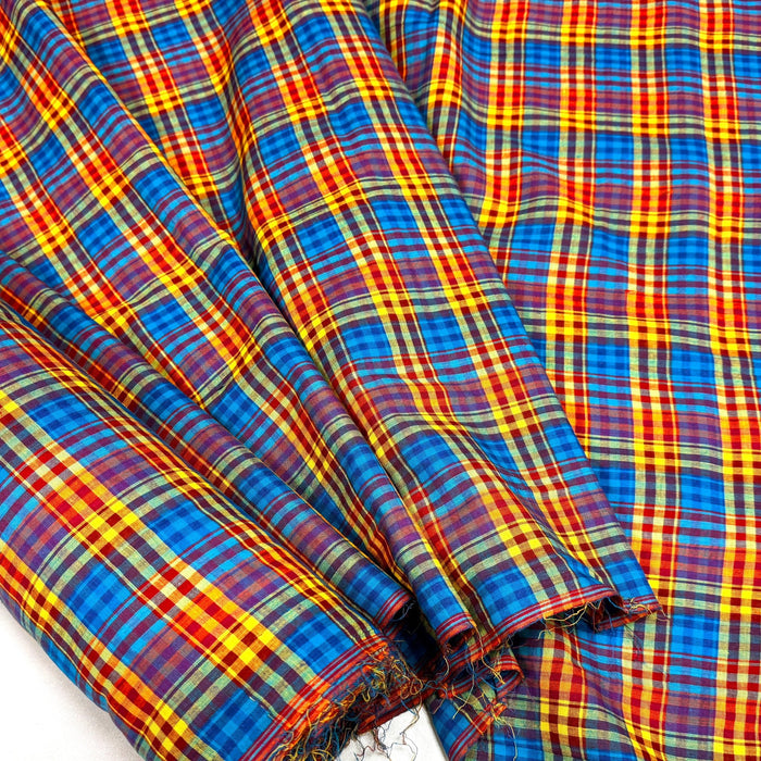 Tissu authentique MADRAS indien bleu jaune rouge, 100% coton - TissusPapi.com