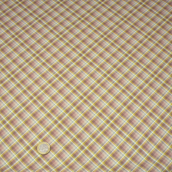Tissu cotonnade, aux carreaux bleus roses et jaunes - STANDARD 100 OEKO-TEX