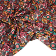 Tissu cotonnade LES FLEURS FAUVES, bordeaux, rose poudré, safran, bleu - OEKO - TEX STANDARD 100 - TissusPapi.com