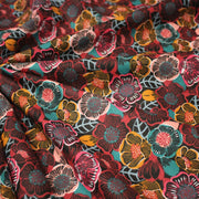Tissu cotonnade LES FLEURS FAUVES, bordeaux, rose poudré, safran, bleu - OEKO - TEX STANDARD 100 - TissusPapi.com