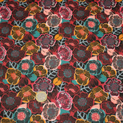 Tissu cotonnade LES FLEURS FAUVES, bordeaux, rose poudré, safran, bleu - OEKO - TEX STANDARD 100 - TissusPapi.com