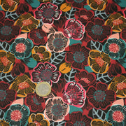 Tissu cotonnade LES FLEURS FAUVES, bordeaux, rose poudré, safran, bleu - OEKO - TEX STANDARD 100 - TissusPapi.com