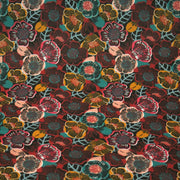 Tissu cotonnade LES FLEURS FAUVES, bordeaux, rose poudré, safran, bleu - OEKO - TEX STANDARD 100 - TissusPapi.com
