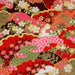 Tissu cotonnade motif japonais traditionnels : fleurs de cerisier, nuages et motifs géométriques dorés, fond bleu / rouge - COLLECTION JAPON DORÉ - TissusPapi.com