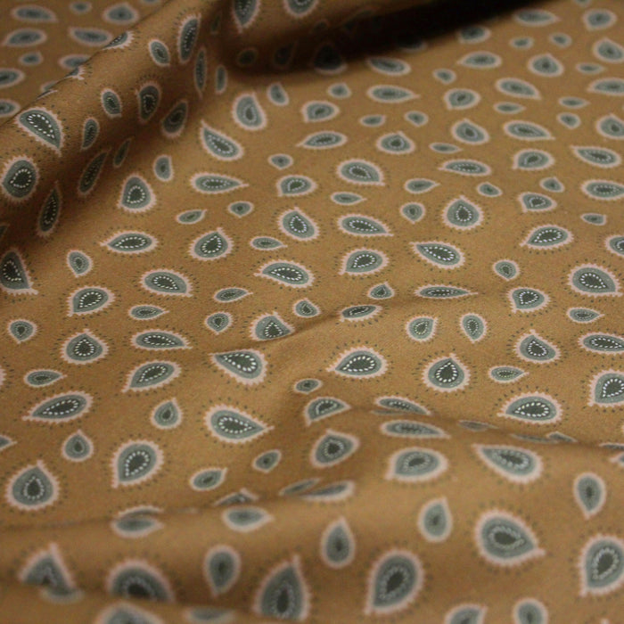 Tissu cotonnade ocre aux motifs cachemire Paisley - OEKO-TEX