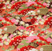Tissu cotonnade motif japonais traditionnels : fleurs de cerisier, nuages et motifs géométriques dorés, fond bleu / rouge - COLLECTION JAPON DORÉ - TissusPapi.com