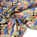 Tissu cotonnade motif japonais traditionnels : fleurs de cerisier, nuages et motifs géométriques dorés, fond bleu / rouge - COLLECTION JAPON DORÉ - TissusPapi.com