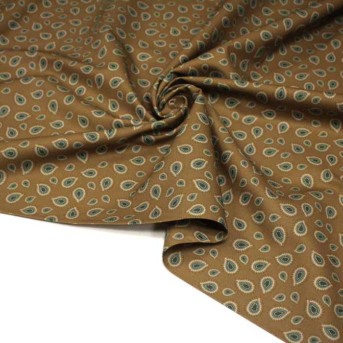 Tissu cotonnade ocre aux motifs cachemire Paisley - OEKO-TEX