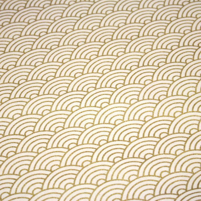 Tissu cotonnade écru au motif vague japonaise Seigaiha doré - COLLECTION JAPON DORÉ