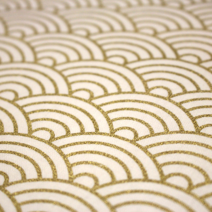 Tissu cotonnade écru au motif vague japonaise Seigaiha doré - COLLECTION JAPON DORÉ