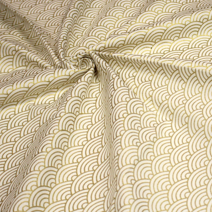 Tissu cotonnade écru au motif vague japonaise Seigaiha doré - COLLECTION JAPON DORÉ