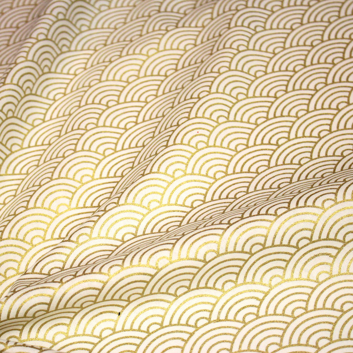 Tissu cotonnade écru au motif vague japonaise Seigaiha doré - COLLECTION JAPON DORÉ