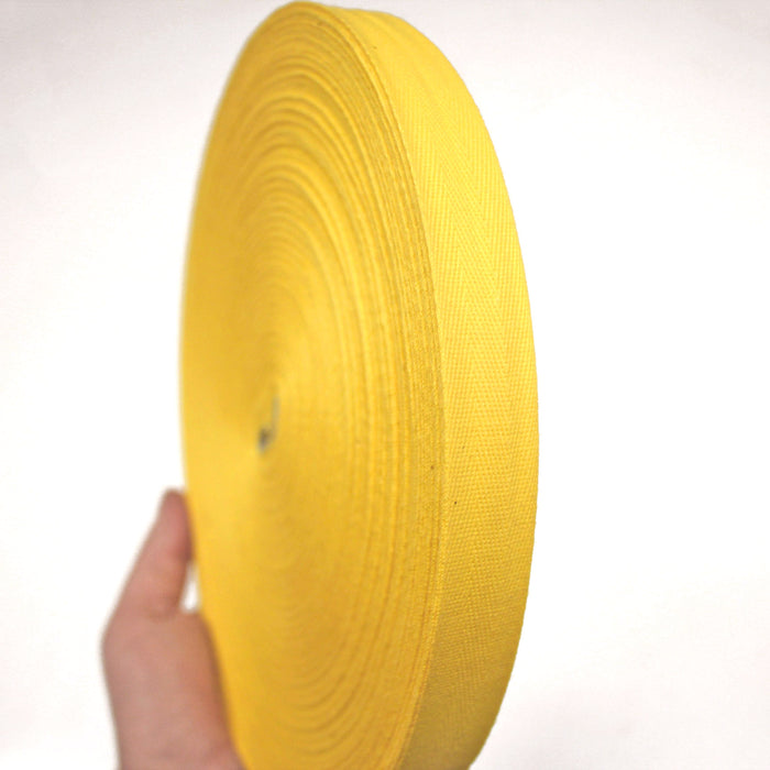 Ruban sergé de coton jaune bouton d'or 20mm - Galette de 100 mètres - Fabrication française