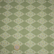 Tissu cotonnade Losanges verts & fleuris - OEKO - TEX - TissusPapi.com