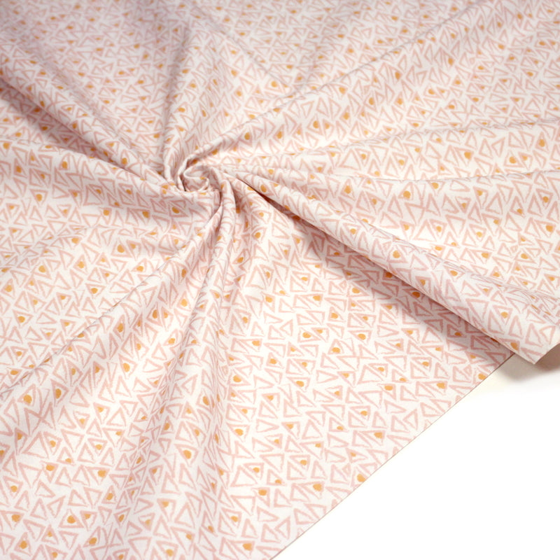 Tissu cotonnade blanc aux triangles roses & pois oranges - OEKO - TEX - TissusPapi.com
