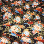Tissu cotonnade motif japonais, roses & pivoines dorées, fond rouge ou bleu marine - COLLECTION JAPON DORÉ - TissusPapi.com