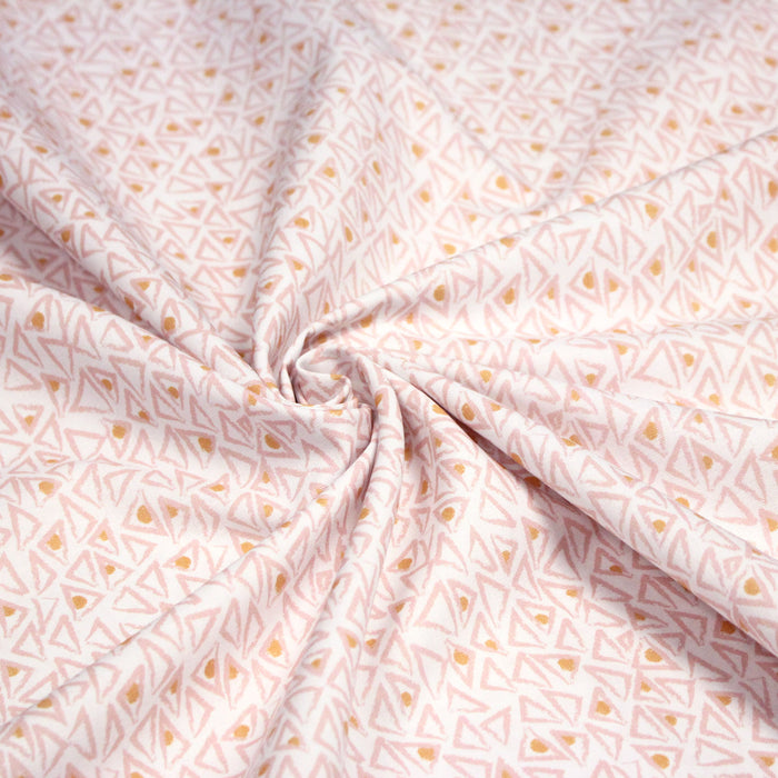 Tissu cotonnade blanc aux triangles roses & pois oranges - OEKO-TEX