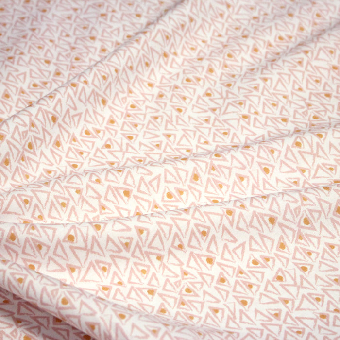 Tissu cotonnade blanc aux triangles roses & pois oranges - OEKO-TEX