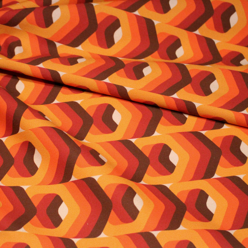 Tissu gabardine coton imprimée motif SEVENTIES, hexagones 3D - STANDARD 100 OEKO - TEX - TissusPapi.com