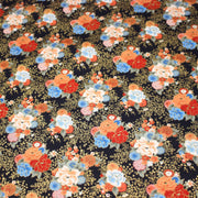 Tissu cotonnade motif japonais, roses & pivoines dorées, fond rouge ou bleu marine - COLLECTION JAPON DORÉ - TissusPapi.com
