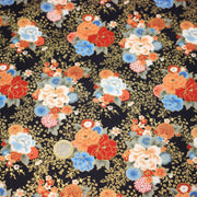 Tissu cotonnade motif japonais, roses & pivoines dorées, fond rouge ou bleu marine - COLLECTION JAPON DORÉ - TissusPapi.com
