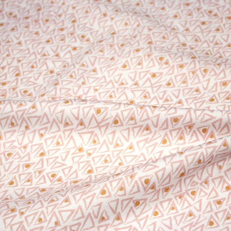 Tissu cotonnade blanc aux triangles roses & pois oranges - OEKO - TEX - TissusPapi.com