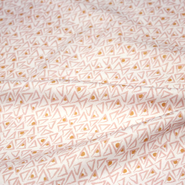 Tissu cotonnade blanc aux triangles roses & pois oranges - OEKO-TEX