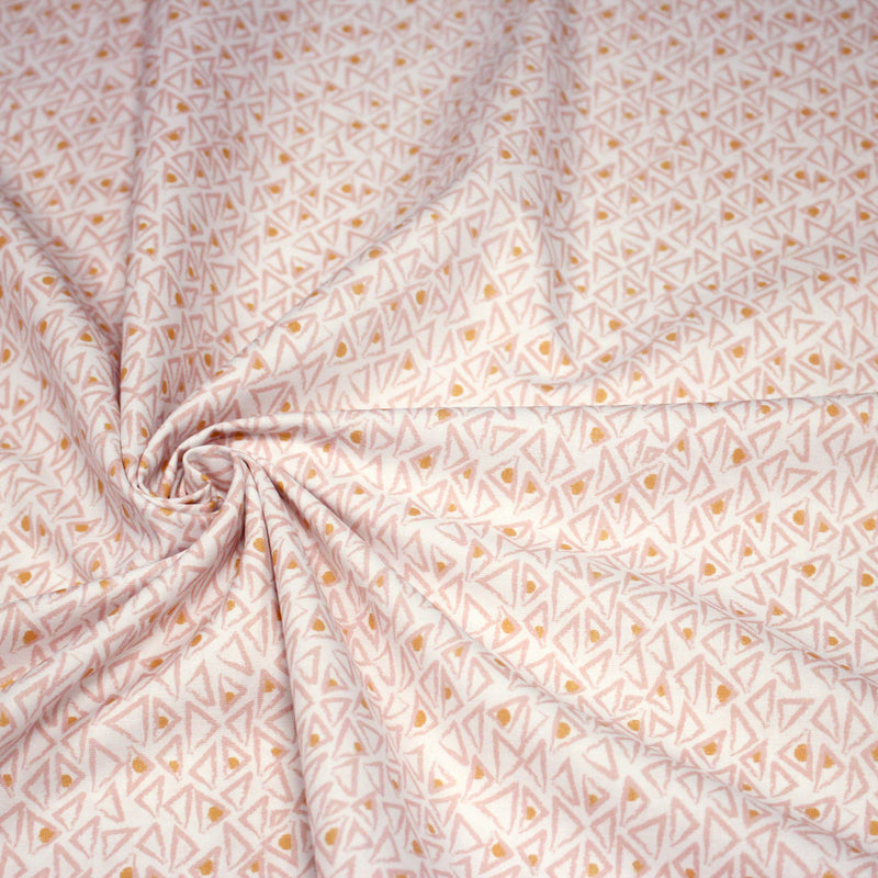 Tissu cotonnade blanc aux triangles roses & pois oranges - OEKO - TEX - TissusPapi.com
