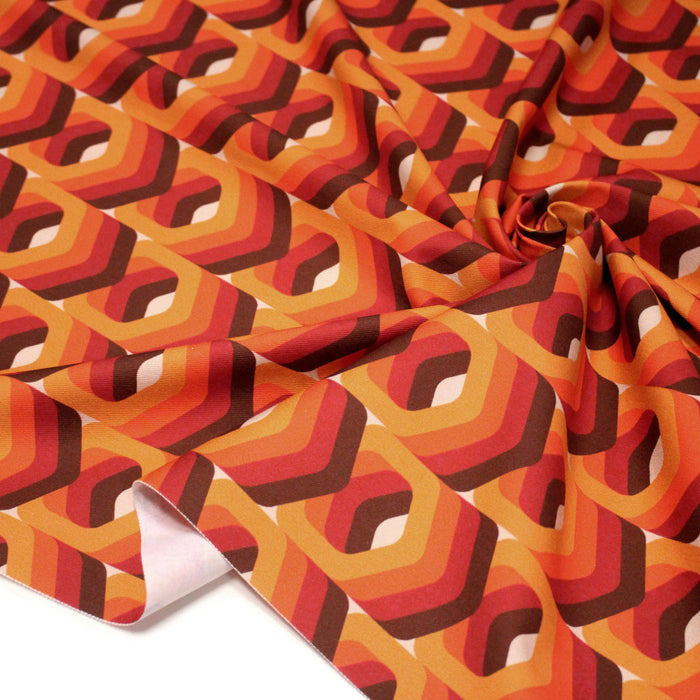 Tissu gabardine coton imprimée motif SEVENTIES, hexagones 3D - STANDARD 100 OEKO-TEX