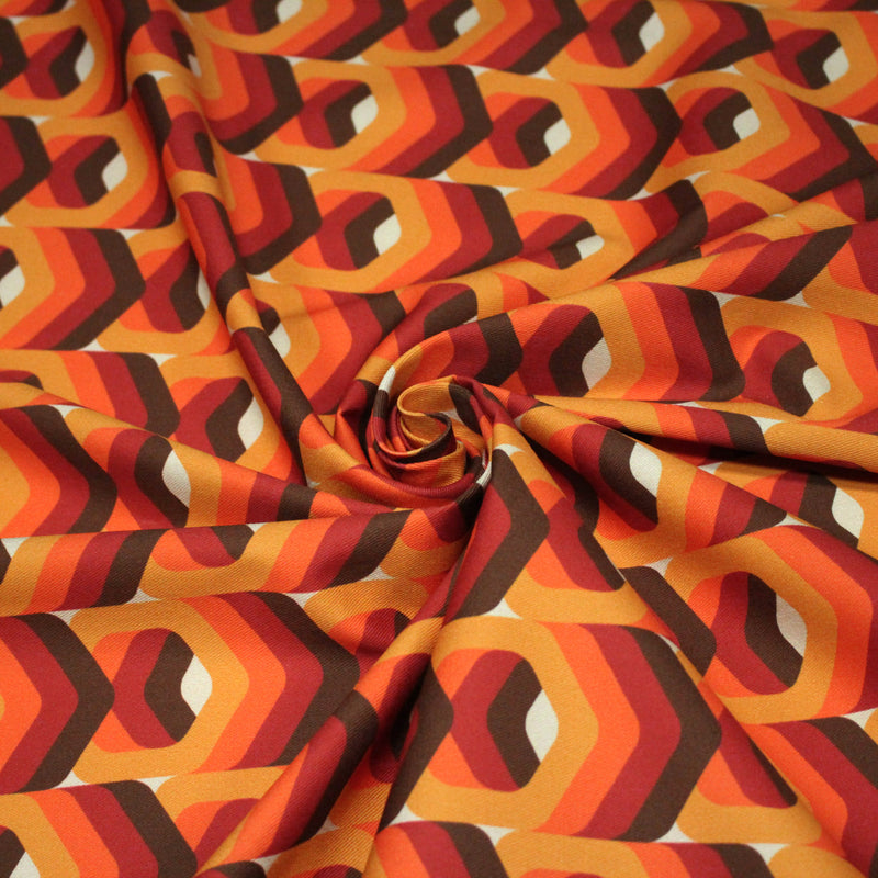 Tissu gabardine coton imprimée motif SEVENTIES, hexagones 3D - STANDARD 100 OEKO - TEX - TissusPapi.com