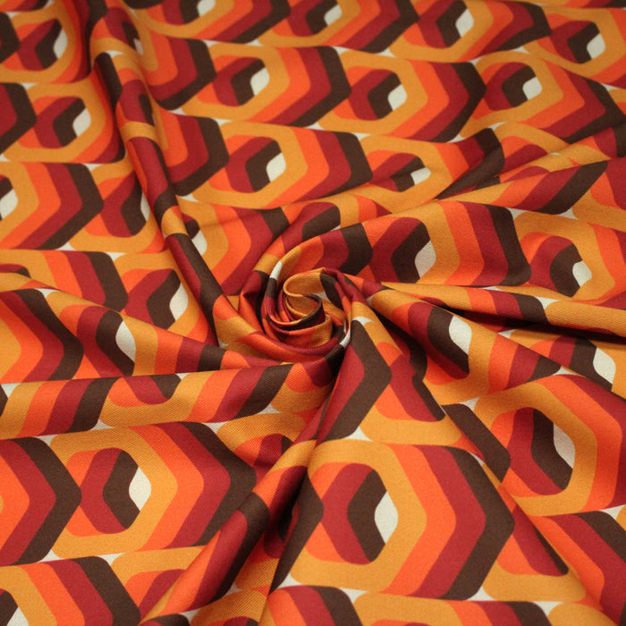 Tissu gabardine coton imprimée motif SEVENTIES, hexagones 3D - STANDARD 100 OEKO-TEX