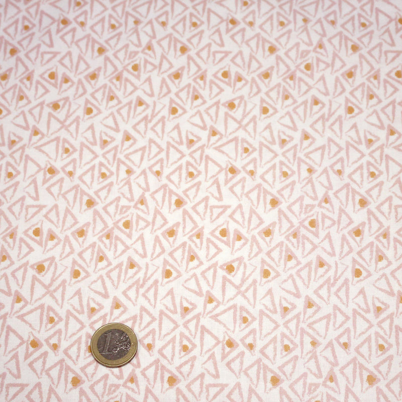 Tissu cotonnade blanc aux triangles roses & pois oranges - OEKO - TEX - TissusPapi.com