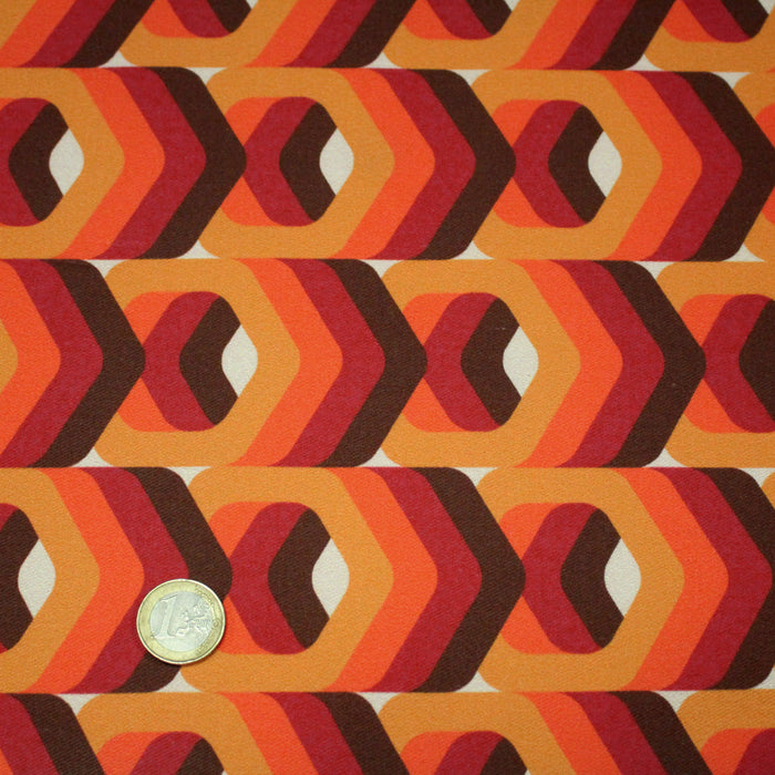 Tissu gabardine coton imprimée motif SEVENTIES, hexagones 3D - STANDARD 100 OEKO-TEX