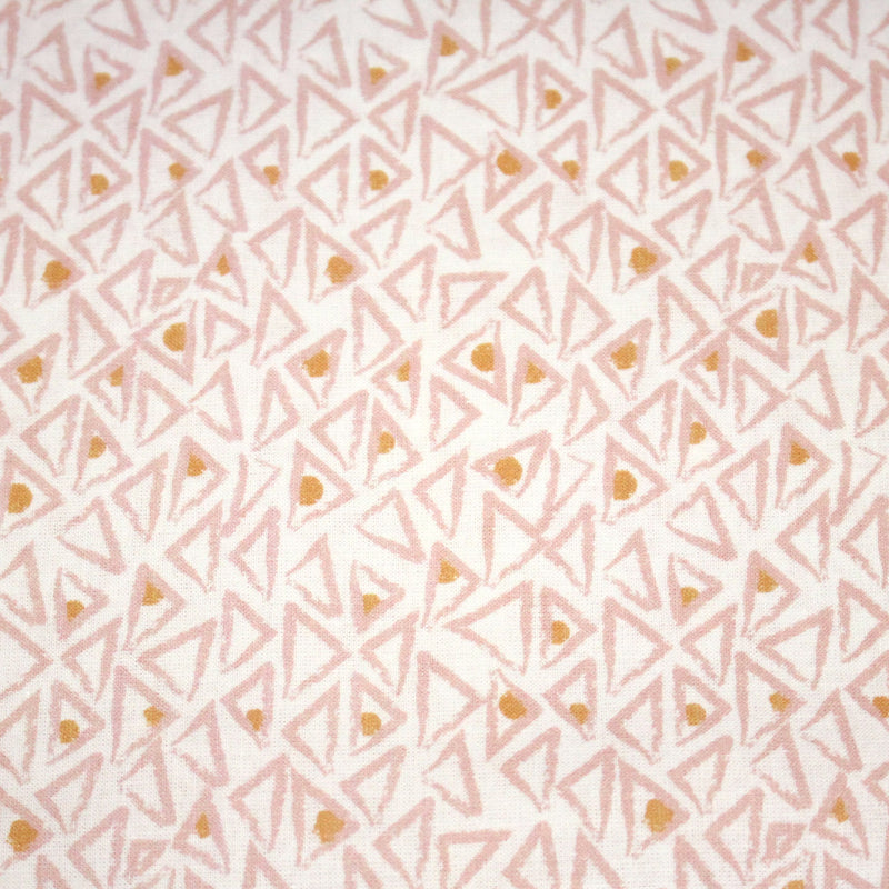 Tissu cotonnade blanc aux triangles roses & pois oranges - OEKO - TEX - TissusPapi.com