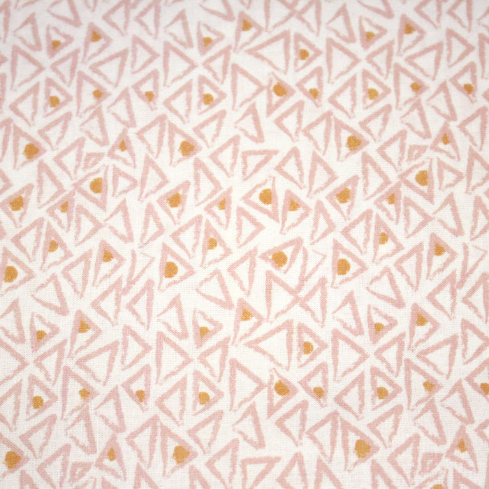 Tissu cotonnade blanc aux triangles roses & pois oranges - OEKO-TEX