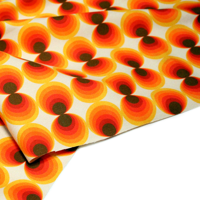 Tissu gabardine coton imprimée motif SEVENTIES, Cercles psychédéliques - STANDARD 100 OEKO-TEX