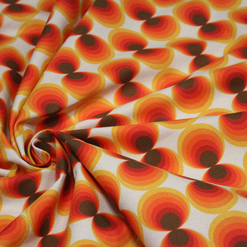 Tissu gabardine coton imprimée motif SEVENTIES, Cercles psychédéliques - STANDARD 100 OEKO - TEX - TissusPapi.com