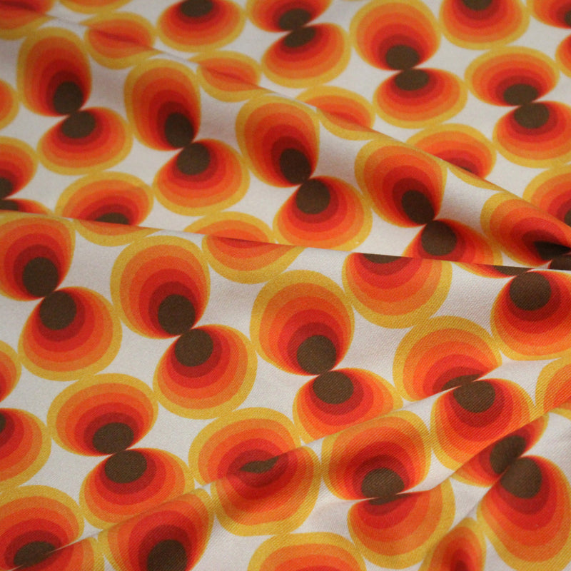 Tissu gabardine coton imprimée motif SEVENTIES, Cercles psychédéliques - STANDARD 100 OEKO - TEX - TissusPapi.com