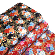 Tissu cotonnade motif japonais, roses & pivoines dorées, fond rouge ou bleu marine - COLLECTION JAPON DORÉ - TissusPapi.com