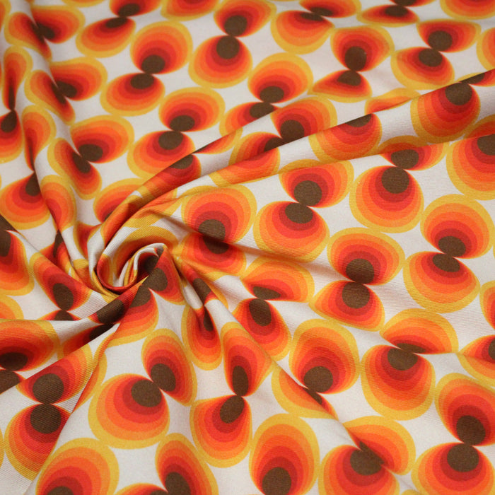 Tissu gabardine coton imprimée motif SEVENTIES, Cercles psychédéliques - STANDARD 100 OEKO-TEX